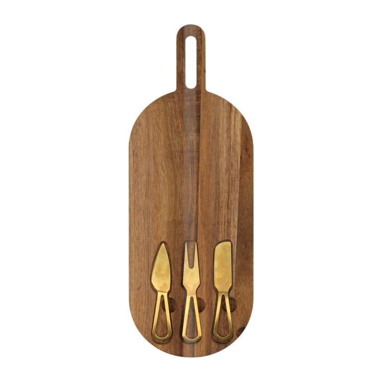 Serveerplank met gouden kaasmesjes